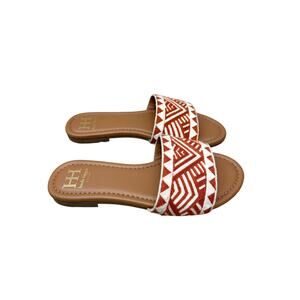 HAUTE HIPPIE | Rust & White Geometric Slide Sandals Boho | Size 8